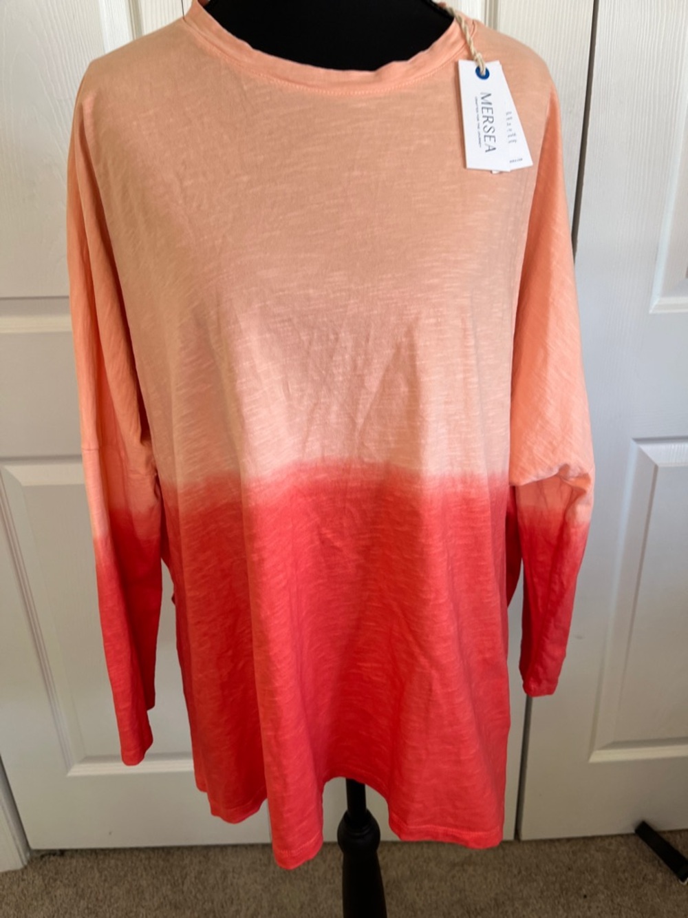 Mersea Catalina Ombré Tee Dip Dye Orange Coral Cotton Tunic One Size NWT
